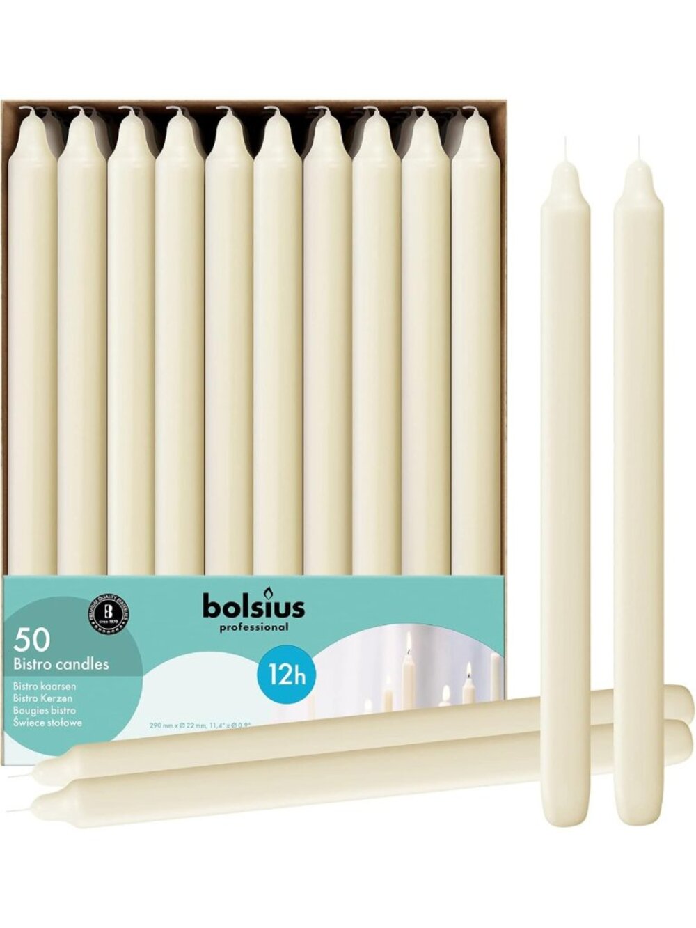 Ivory Dripless Candlesticks - 50 Pack, 11.5 Inch Unscented Dinner Candles